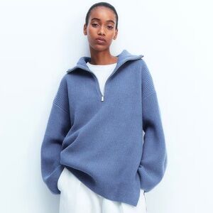 H&M RIB-KNIT HALF-ZIP SWEATER in Pigeon Blue, size XXS (runs very oversized!)